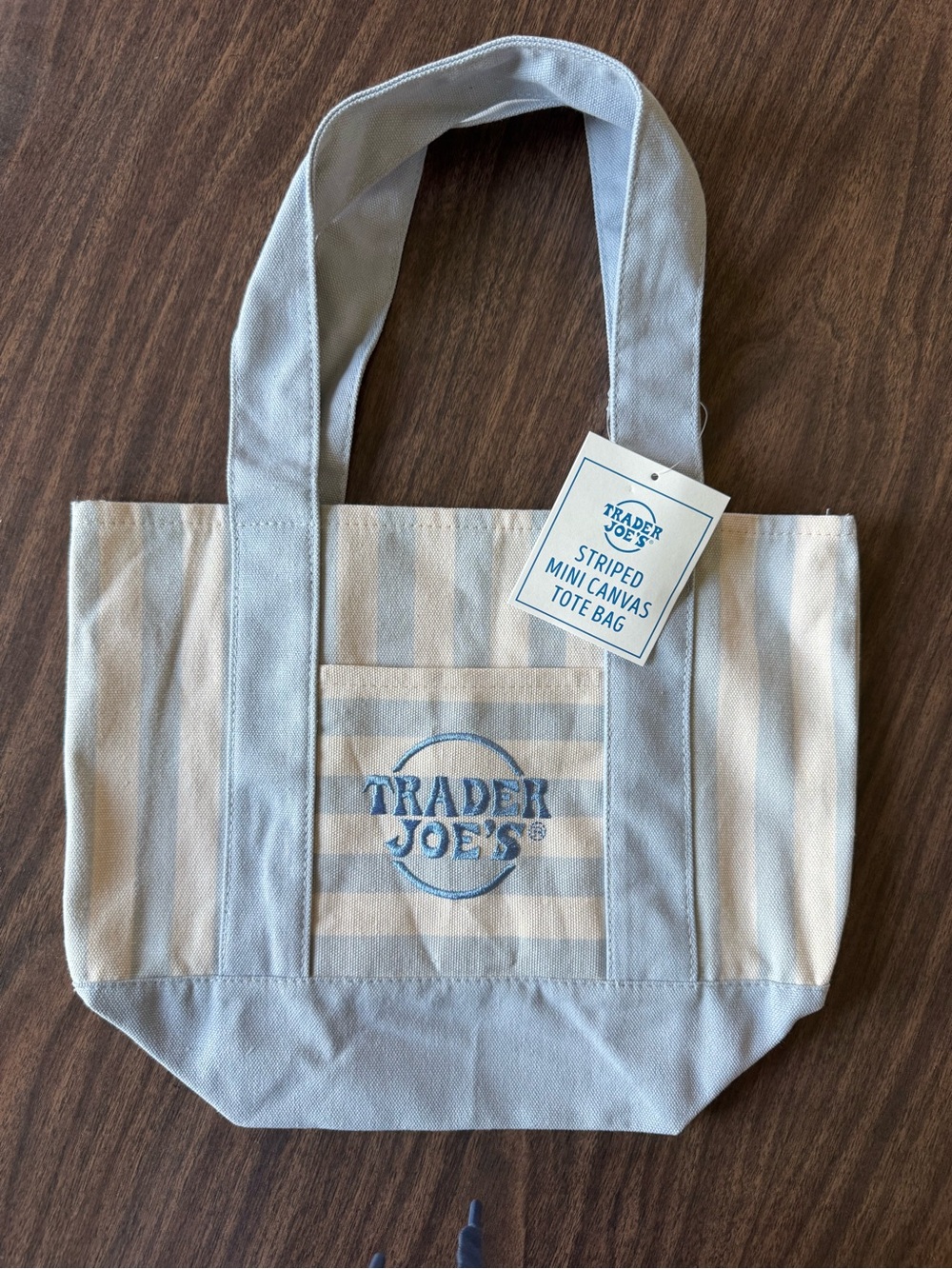 Trader Joe's Blue & Cream Striped Canvas Tote